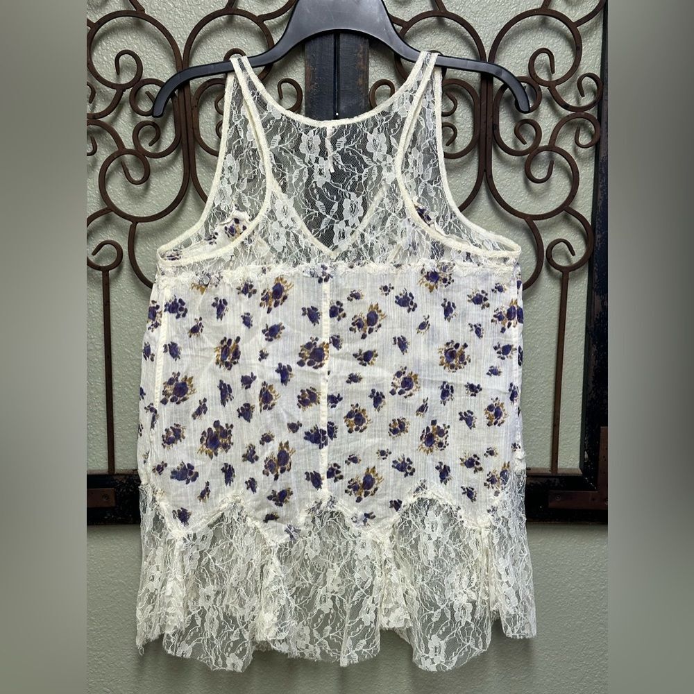 Free People Floral Lace Camisole - Cream and Purple - Picture 4 of 6